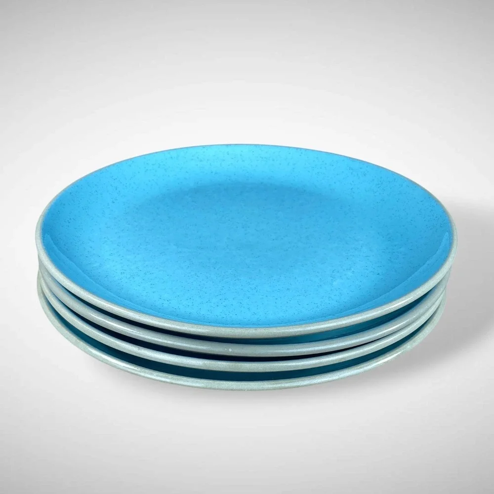 Harkerware Blue‎ Mist Dinner Plates Set 4 Speckled MCM Robin Egg Blue 1950s MCM